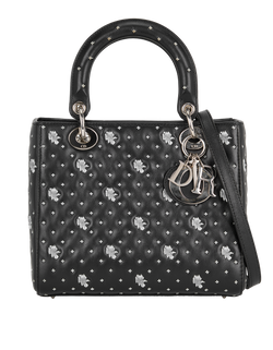 Floral Embroidered Medium Lady Dior, Leather, Black, MA0135, DB/S, 3*